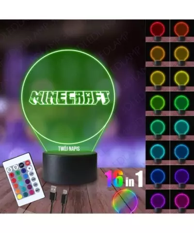 Lampka Nocna 3D LED LAMP Minecraft Napis Logo