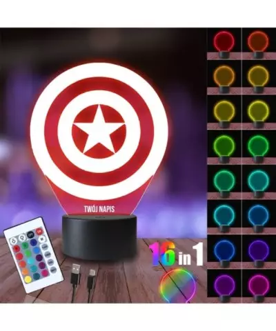 Lampka Nocna 3D LED LAMP Tarcza Kapitan Ameryka