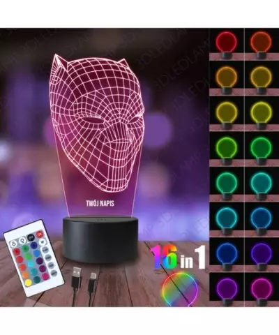 Lampka Nocna 3D LED LAMP Czarna Pantera Maska
