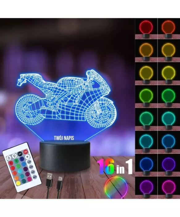 Lampka Nocna 3D LED LAMP Motor Ścigacz