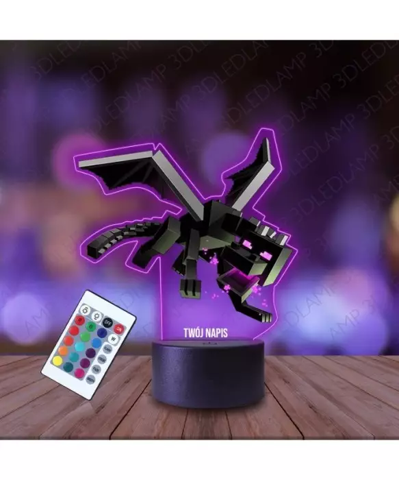 Lampka Nocna 3D LED LAMP z Nadrukiem Minecraft Smok Kresu