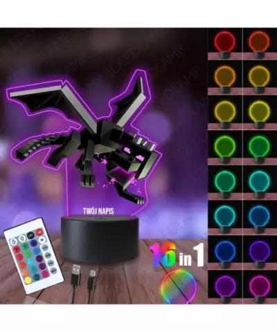 Lampka Nocna 3D LED LAMP z Nadrukiem Minecraft Smok Kresu