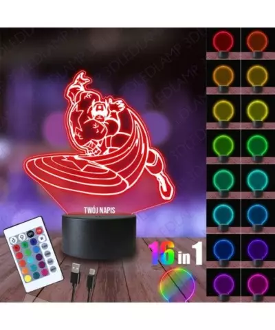 Lampka Nocna 3D LED LAMP Kapitan Ameryka Rzut Tarczą