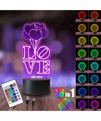 Lampka Nocna 3D LED LAMP Prezent na Walentynki Love Balony