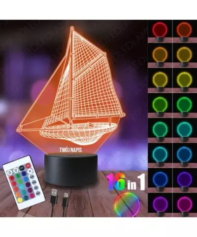 Lampka Nocna 3D LED LAMP Żaglówka Statek