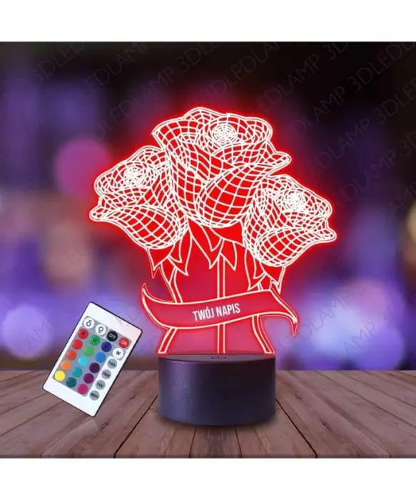 Lampka Nocna 3D LED LAMP Bukiet Róż Kwiaty