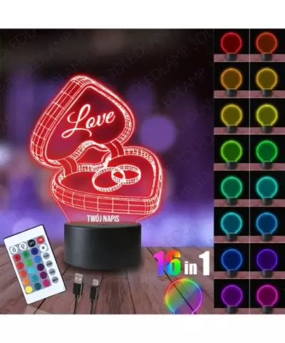 Lampka Nocna 3D LED LAMP Obrączki w Pudełku