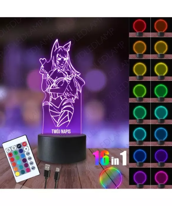Lampka Nocna 3D LED LAMP League of Legends Ahri Serce