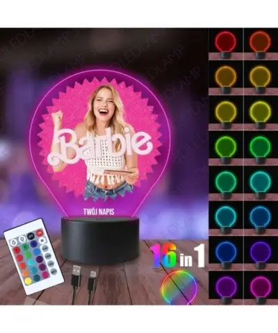 Lampka Nocna 3D LED LAMP z Nadrukiem Barbie Twoje Zdjęcie