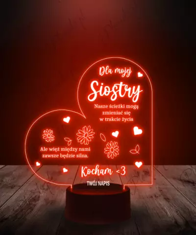 Lampka LED 3D Plexido Prezent dla Siostry Serce