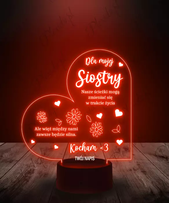 Lampka LED 3D Plexido Prezent dla Siostry Serce