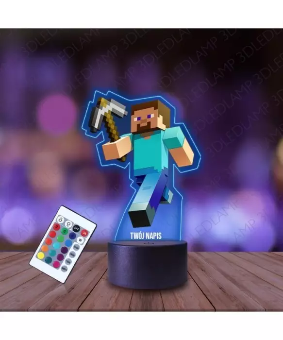 Lampka Nocna 3D LED LAMP z Nadrukiem Minecraft Steve z Kilofem