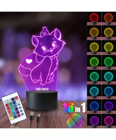 Lampka Nocna 3D LED LAMP Kotek Marie Arystokraci