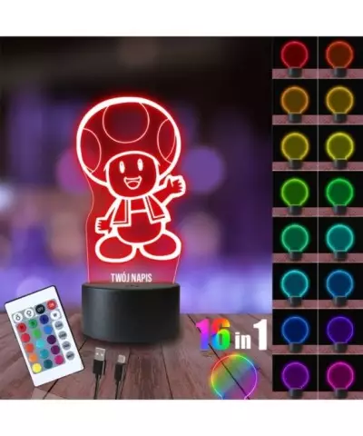 Lampka Nocna 3D LED LAMP Super Mario Toad