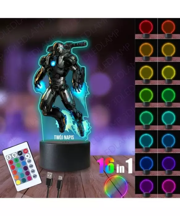 Lampka Nocna 3D LED LAMP z Nadrukiem Marvel War Machine