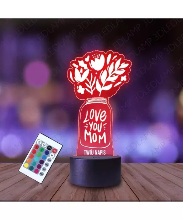 Lampka Nocna 3D LED LAMP Dzień Matki Bukiet Kwiatów w Wazonie