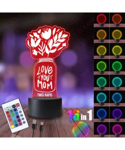 Lampka Nocna 3D LED LAMP Dzień Matki Bukiet Kwiatów w Wazonie