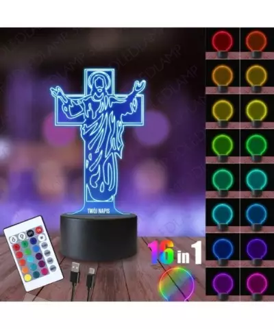 Lampka Nocna 3D LED LAMP Religijna Jezus Krzyż
