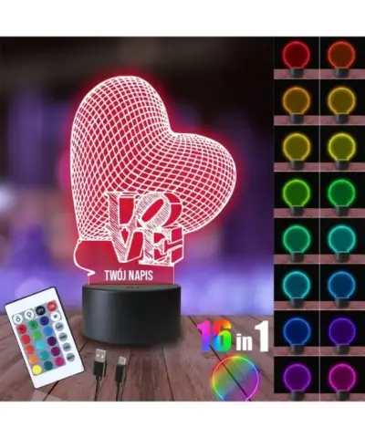Lampka Nocna 3D LED LAMP Serce Love Walentynkowe