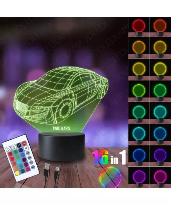 Lampka Nocna 3D LED LAMP Samochód Audi Futurystyczne