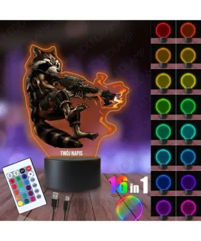 Lampka Nocna 3D LED LAMP z Nadrukiem Strażnicy Galaktyki Rocket