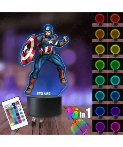 Lampka Nocna 3D LED LAMP z Nadrukiem Kapitan Ameryka Marvel
