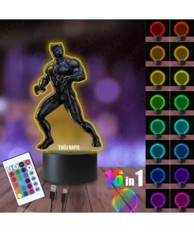 Lampka Nocna 3D LED LAMP z Nadrukiem Czarna Pantera