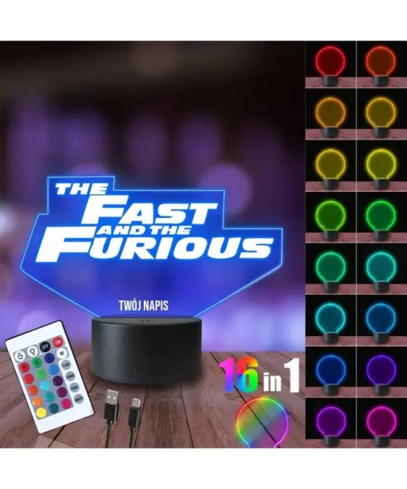 Lampka Nocna 3D LED LAMP Szybcy i Wściekli Napis