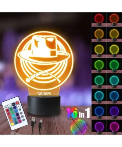 Lampka Nocna 3D LED LAMP Indiana Jones Kapelusz Lasso
