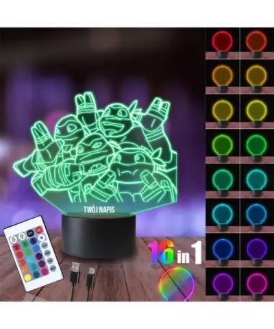 Lampka Nocna 3D LED LAMP Wojownicze Żółwie Ninja Grupa