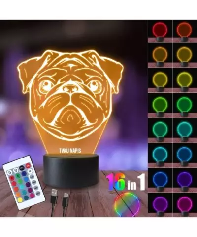 Lampka Nocna 3D LED LAMP Piesek Mops Pupil
