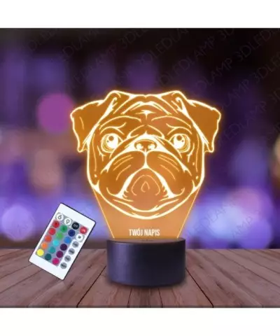 Lampka Nocna 3D LED LAMP Piesek Mops Pupil