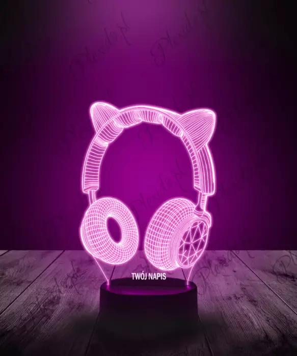Lampka LED 3D Plexido Słuchawki Kocie Uszy