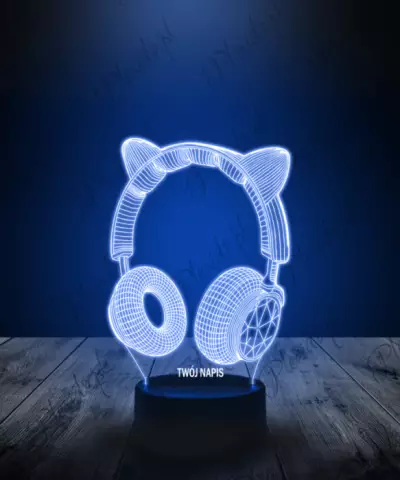 Lampka LED 3D Plexido Słuchawki Kocie Uszy