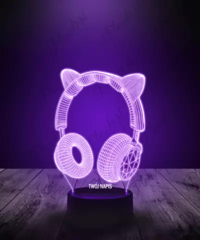 Lampka LED 3D Plexido Słuchawki Kocie Uszy