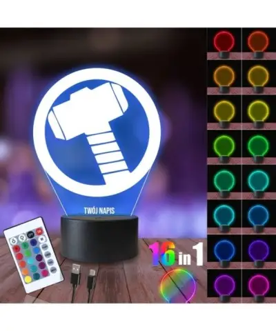 Lampka Nocna 3D LED LAMP Thor Młot