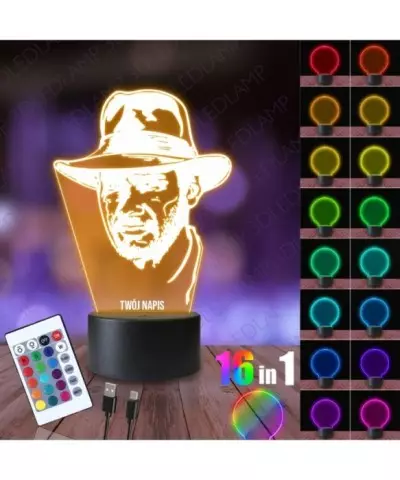 Lampka Nocna 3D LED LAMP Indiana Jones w Kapeluszu