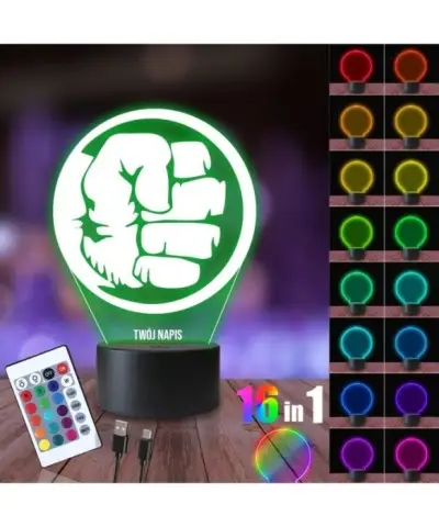 Lampka Nocna 3D LED LAMP Hulk Pięść