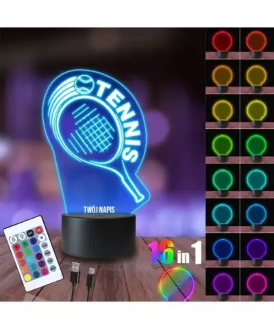 Lampka Nocna 3D LED LAMP Rakieta Tenis Sport