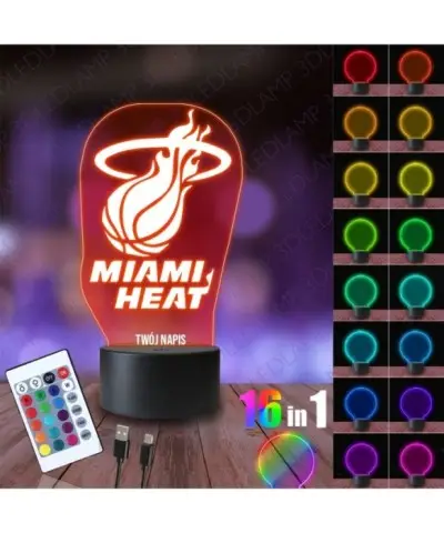 Lampka Nocna 3D LED LAMP Miami Heat NBA