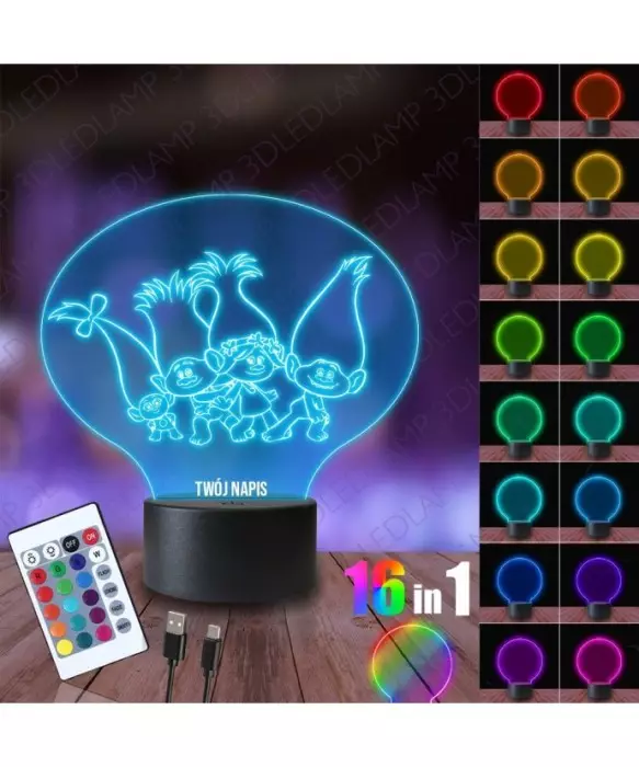 Lampka Nocna 3D LED LAMP Trolle Postacie
