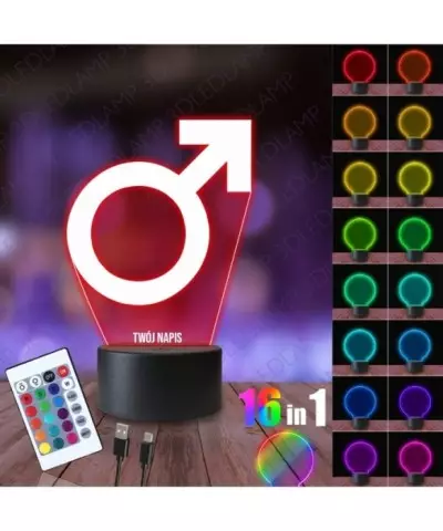 Lampka Nocna 3D LED LAMP Planeta Mars Symbol Męski