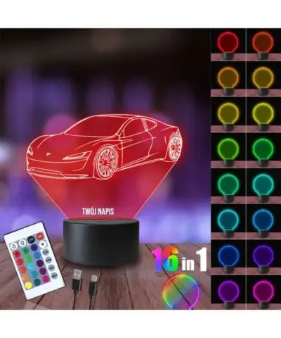 Lampka Nocna 3D LED LAMP Samochód Tesla