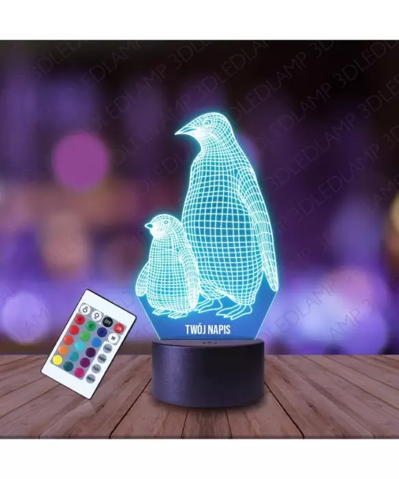 Lampka Nocna 3D LED LAMP Pingwiny