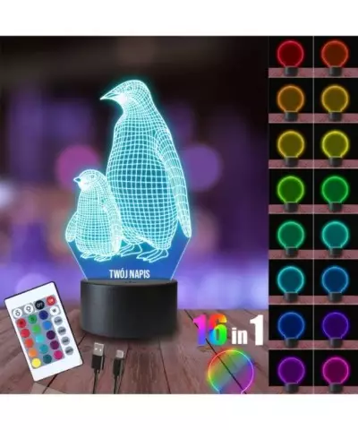 Lampka Nocna 3D LED LAMP Pingwiny