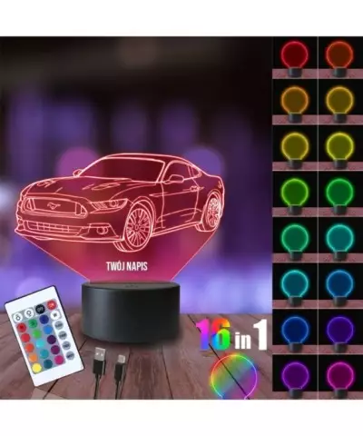 Lampka Nocna 3D LED LAMP Auto Ford Mustang
