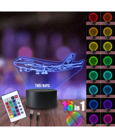 Lampka Nocna 3D LED LAMP Samolot Boeing 747
