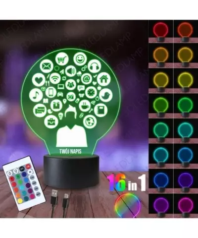 Lampka Nocna 3D LED LAMP Programista Ikony