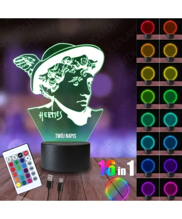 Lampka Nocna 3D LED LAMP Mitologia Hermes Kapelusz