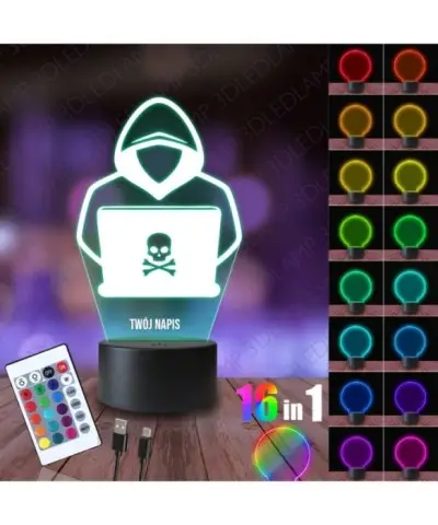 Lampka Nocna 3D LED LAMP Hacker Komputerowy